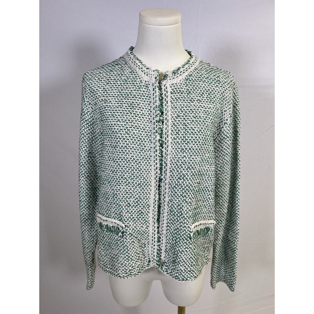 Hallhuber Women's Tweed Blazer Green/White Size Xl Made In Italy Courtcore